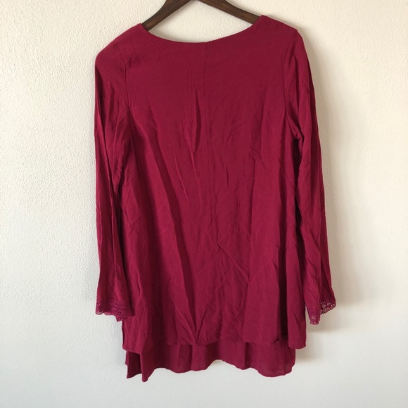 Miami jasmine bell sleeve tunic. Maroon. Size S - Picture 2 of 8